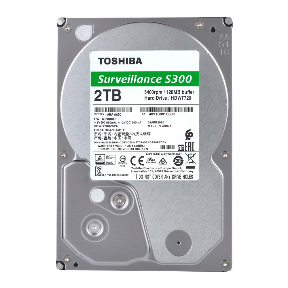 2TB TOSHIBA 5400RPM S300 SATA3 128MB 7/24 HDWT720UZSVA