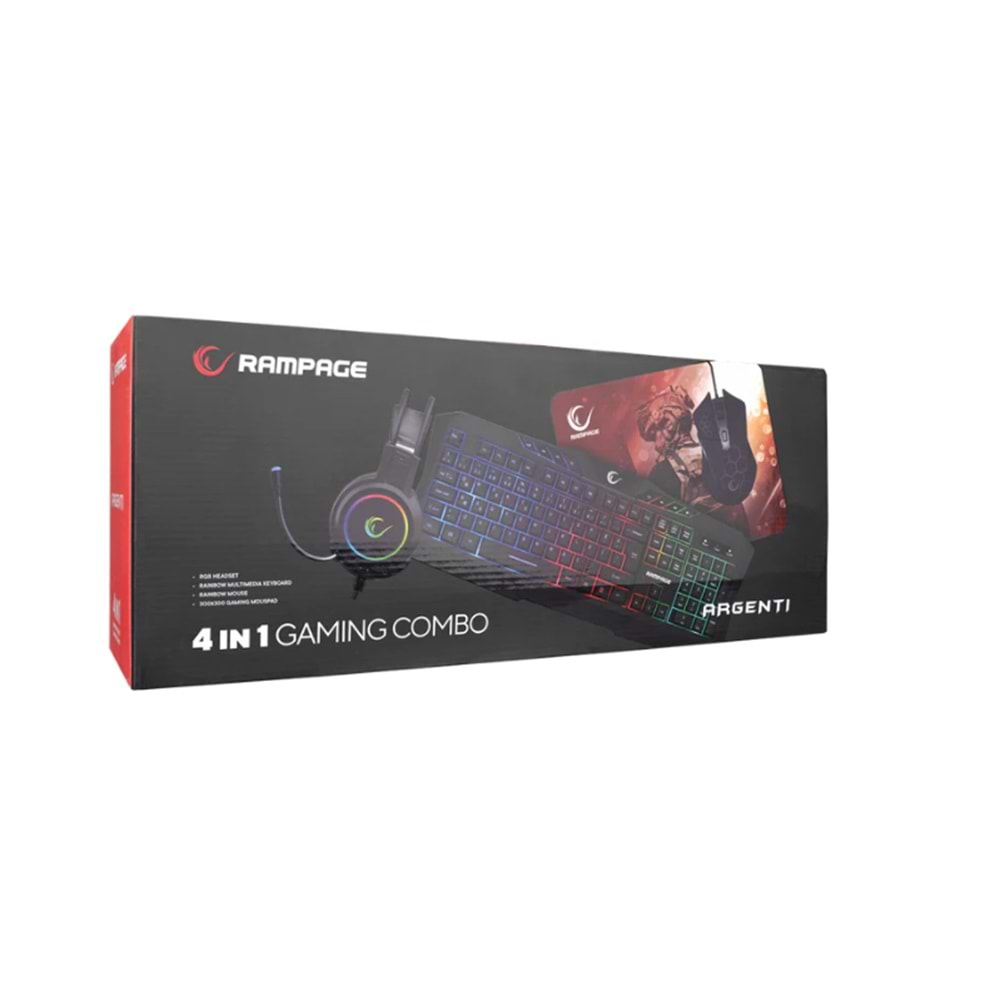 RAMPAGE KM-404 ARGENTI RAINBOW AYDINLATMALI USB GAMING COMBO SET