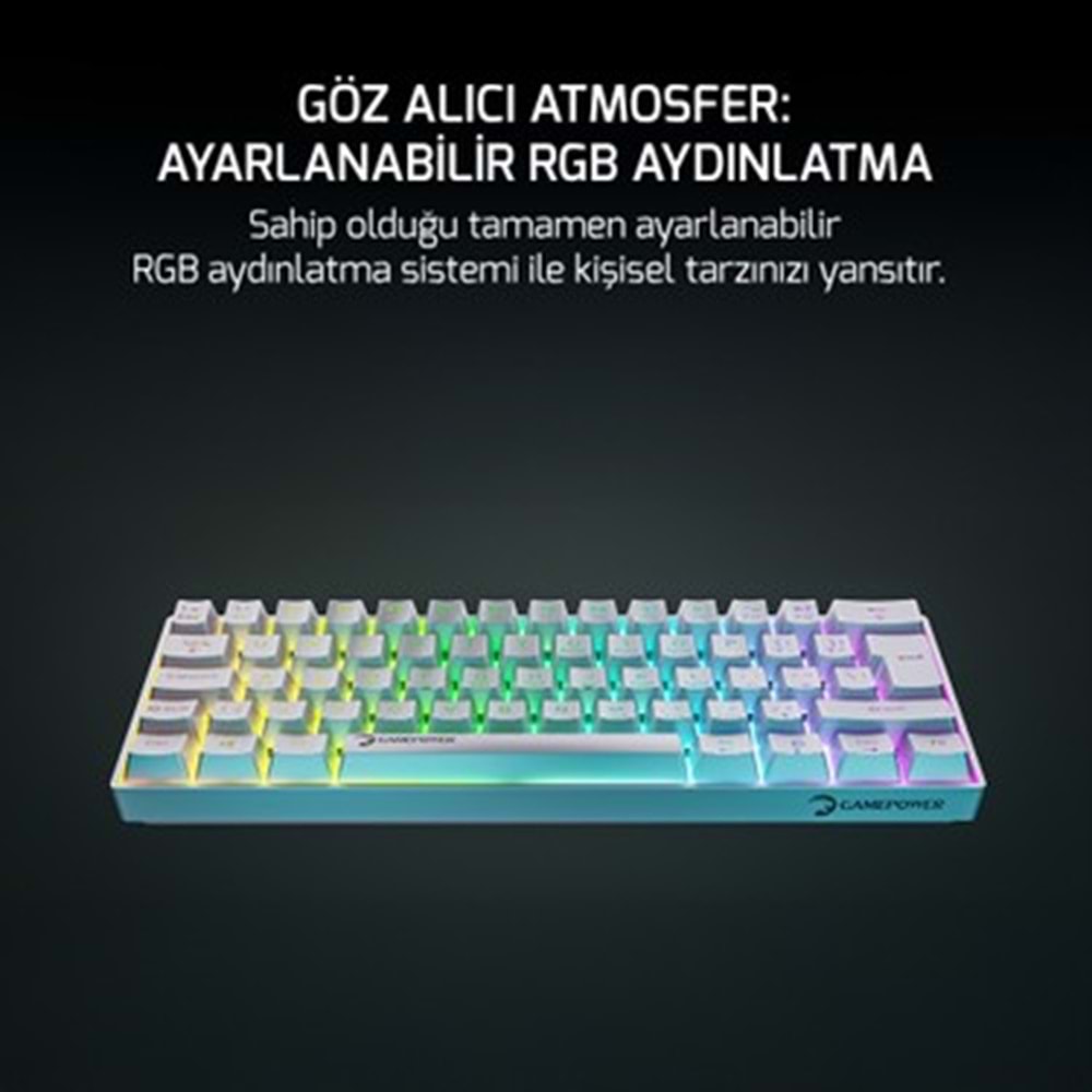GAMEPOWER LYRA RGB 60M KLAVYE MEKANIK RED SWITCH BEYAZ