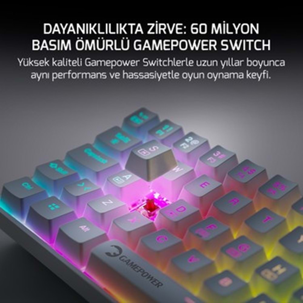 GAMEPOWER LYRA RGB 60M KLAVYE MEKANIK BLUE SWITCH BEYAZ