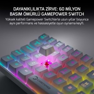 GAMEPOWER LYRA RGB 60M MEKANIK BLUE SWITCH GAMING OYUNCU KLAVYE BEYAZ