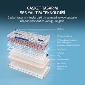 GamePower Gasket Pro X RGB Wireless/Bluetooth/Kablolu Mekanik Hot-Swap Yağlı Switch Gasket Gaming Klavye