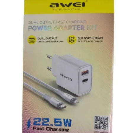 AWEI DUAL OUTPUT 22.5 W FAST CHARGING KIT TYPE-C