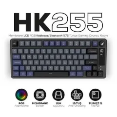 HAWK Gaming HK255 Membrane LCD RGB Kablosuz/Bluetooth Gri Mor %75 Türkçe Gaming Oyuncu Klavye