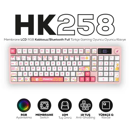 HAWK GAMING HK258WP KABLOSUZ BEYAZ PEMBE KLAVYE