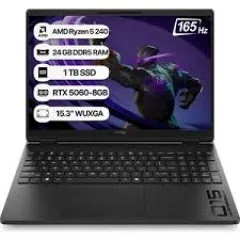 HP HyperX Omen 15 D2QW3EA RTX5060-8GB WUXGA 165Hz AMD Ryzen 5 240 24 GB RAM 1 TB SSD 15,3 inç FreeDOS Laptop Siyah