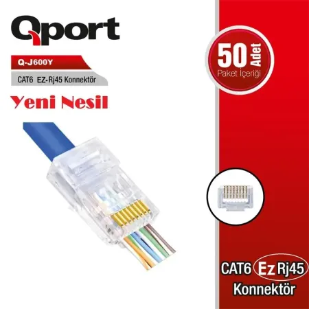 QPORT Q-J600Y CAT6 50 LİK PAKET EZRJ45 YENİ NESİL KONNEKTÖR