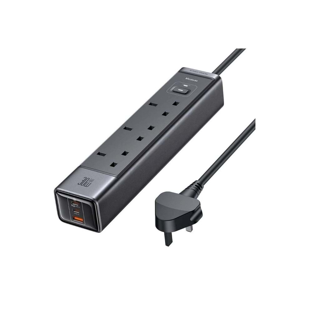 MCDODO 6in1 2500W A/C 30W Hızlı Şarj 2X Type c 1X Usb A Uzatma Kablosu