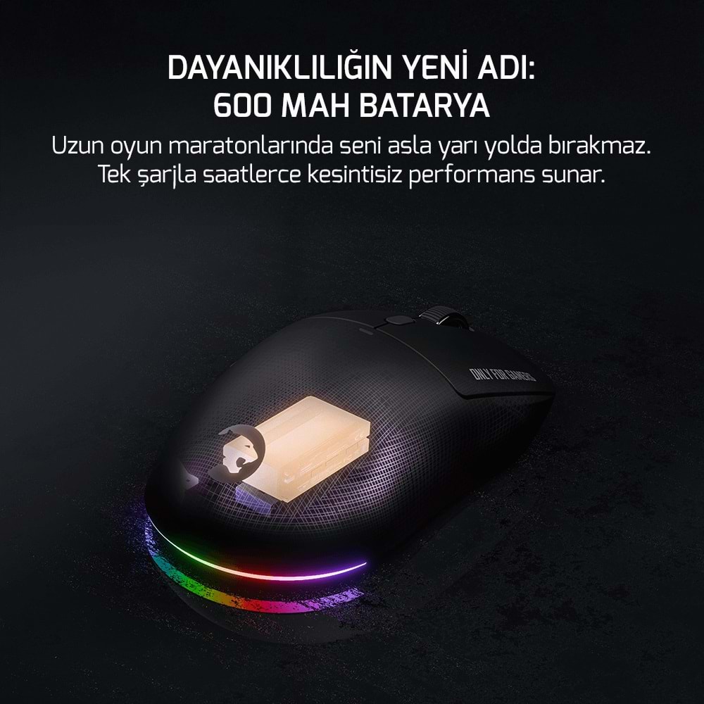 GamePower Fenix 24.000DPI Triple Mode (Kablolu/Bluetooth/2.4G) Siyah Gaming Mouse