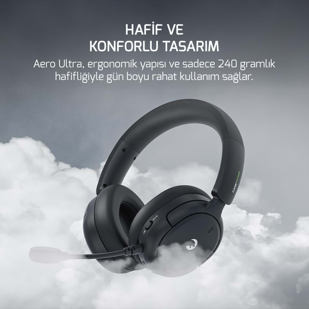 GamePower Aero Ultra Siyah Triple Mode (Kablosuz/Bluetooth/2.4G) Gaming (Oyuncu) Kulaklık