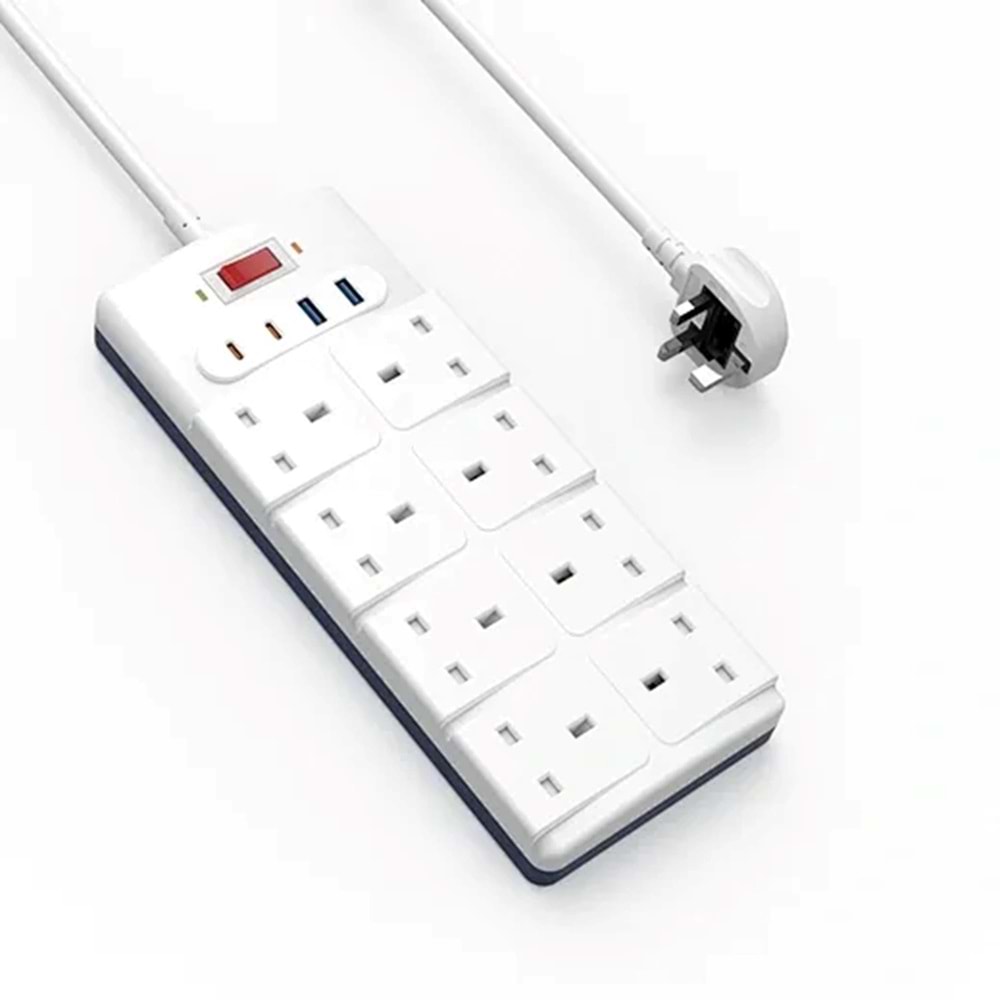 WIWU S009 Çok Fonksiyonlu 20W Çoklu Priz 2xType c -2xUSB - 8x SC